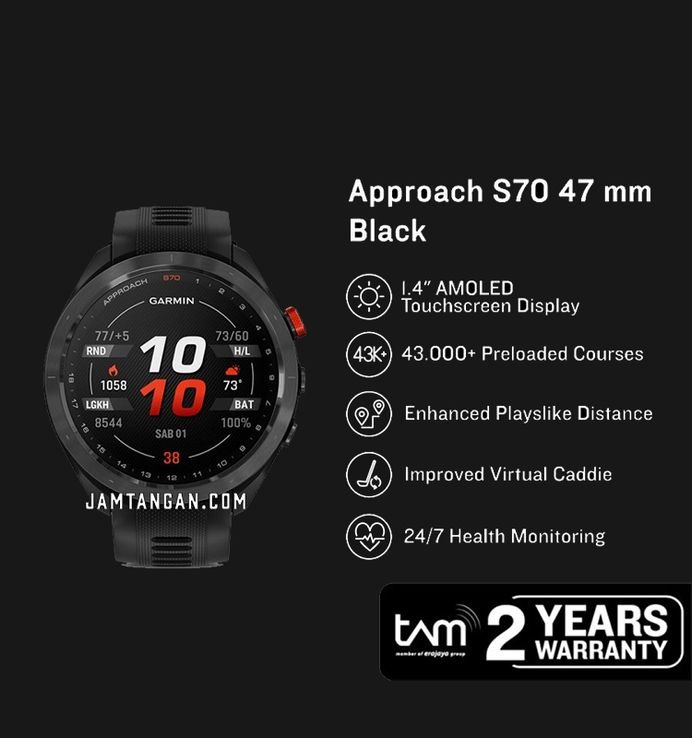 Garmin Approach S70 47mm GPS Golf Watch Black (010-02746-52, HK)