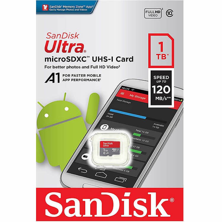 Sandisk microSDXC Ultra A1 (No Adapter) (1TB, SDSQUAC-1T00-GN6MN)