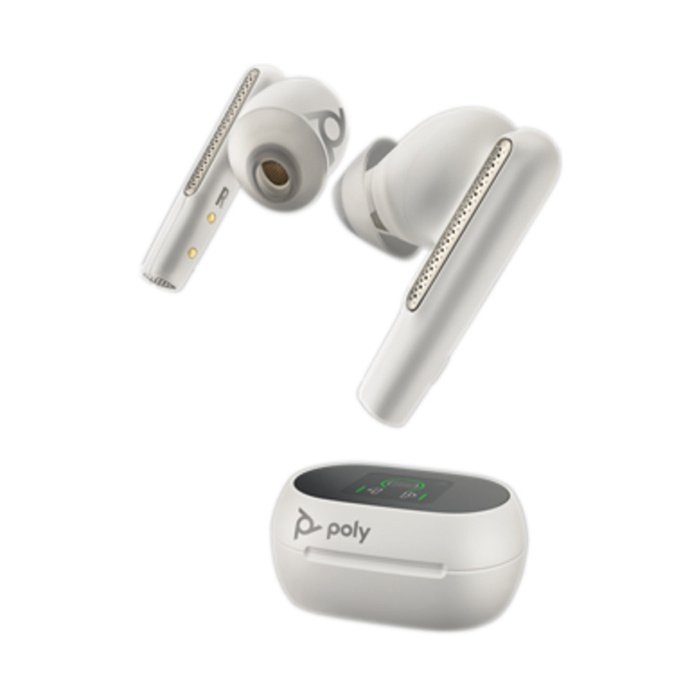 Poly Voyager Free 60+ with Touchscreen Charge Case (White, BT700C)