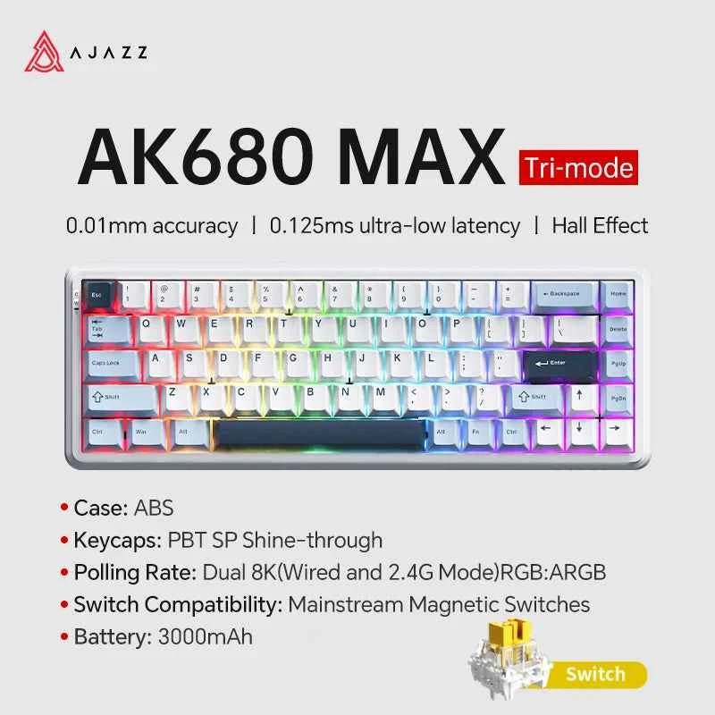 Ajazz AK680 MAX Magnetic Switch-ABS Wired Gaming Keyboard (White)