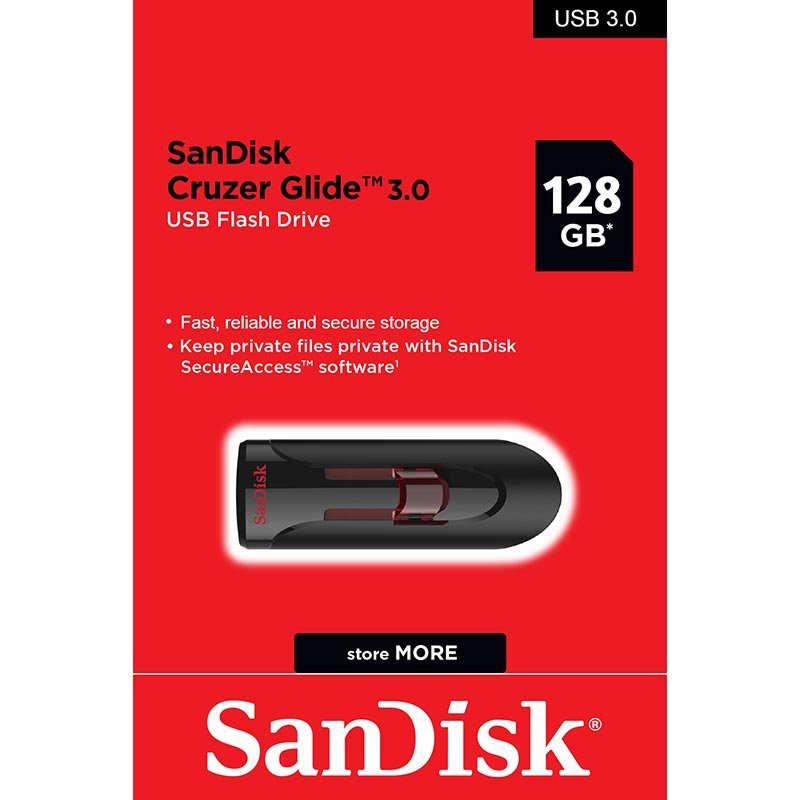 Sandisk Cruzer Glide USB 3.0 Flash Drive (128GB, SDCZ600-128G-G35)