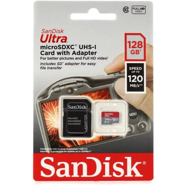 Sandisk microSD Ultra Class 10 (No Adapter) (128GB, SDSQUNR-128G-GN3MN)