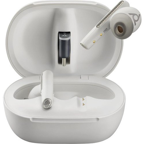 Poly Voyager Free 60+ with Touchscreen Charge Case (White, BT700C)