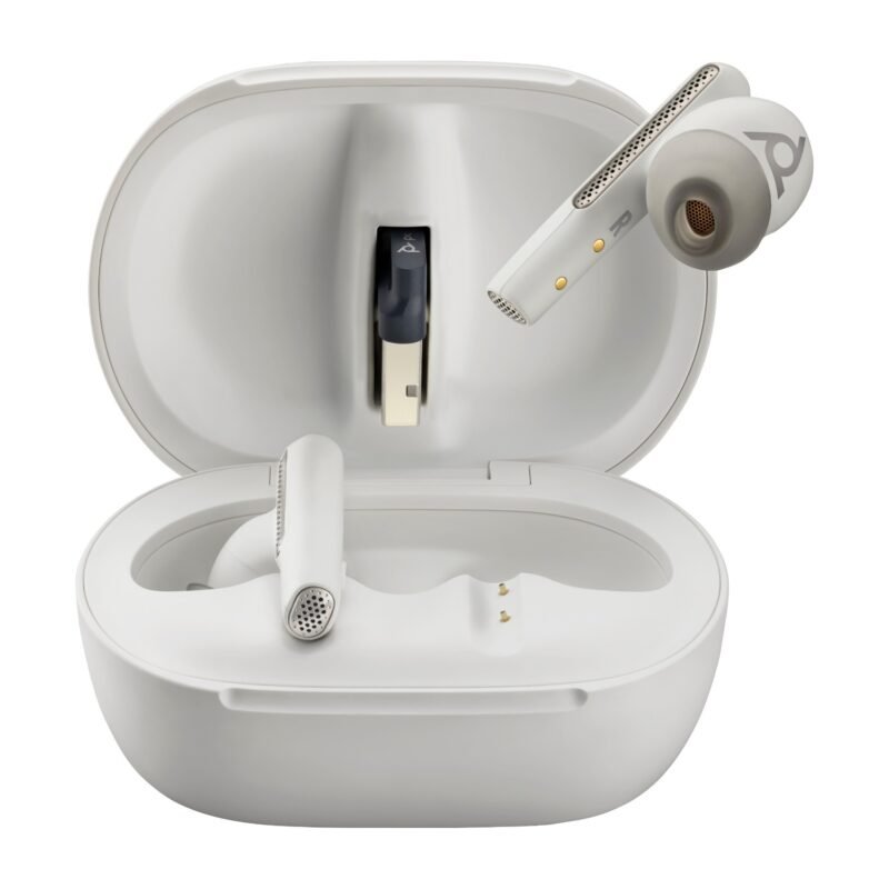 Poly Voyager Free 60+ with Touchscreen Charge Case (White, BT700A)
