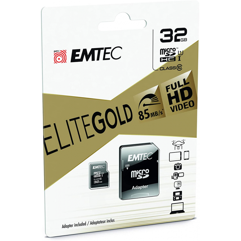 EMTEC Elite Gold Micro SDHC (32GB, ECMSDM32GHC10GP)