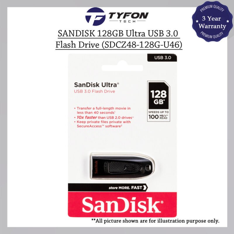 Sandisk Ultra USB 3.0 Flash Drive (128GB, SDCZ48-128G-U46)