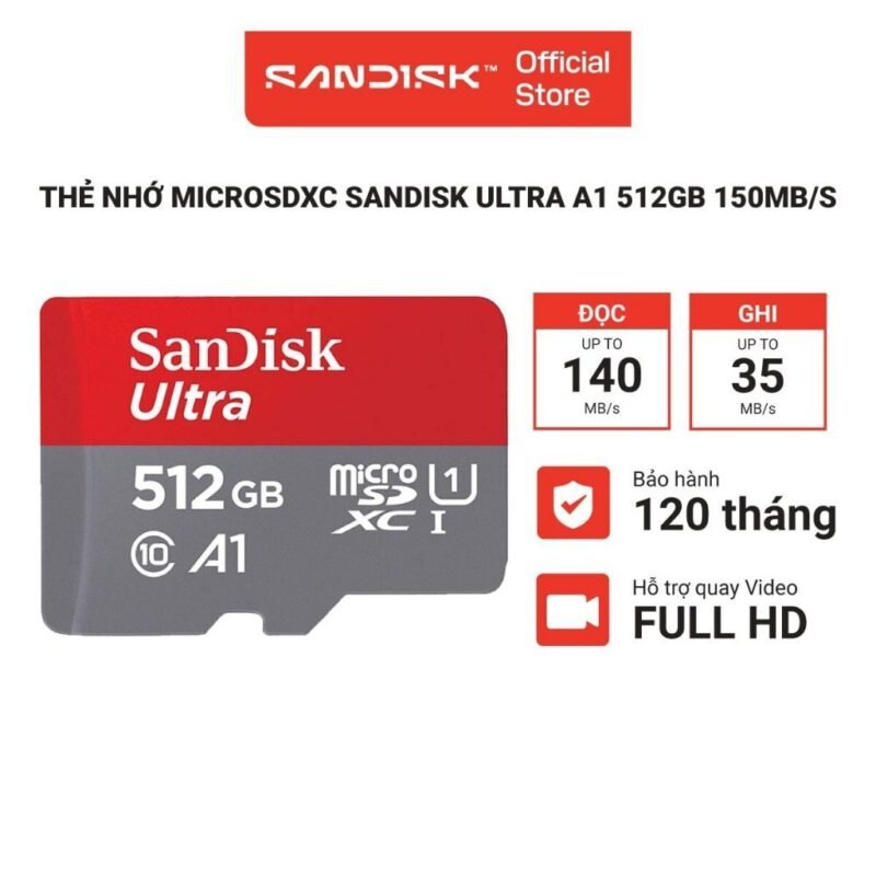 Sandisk microSDXC Ultra A1 (No Adapter) (512GB, SDSQUAC-512G-GN6MN)